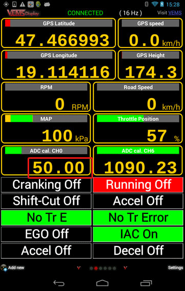 VemsDisplay calibrated inputs