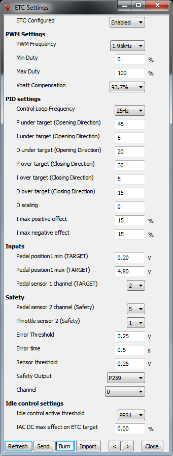 ETC settings